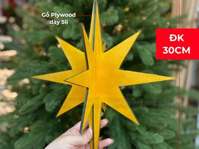 Ngôi sao gỗ 16 cạnh treo đỉnh cây thông Noel - ĐK 30cm PKT-X-07